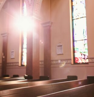 Sunlight through a stained glass church window