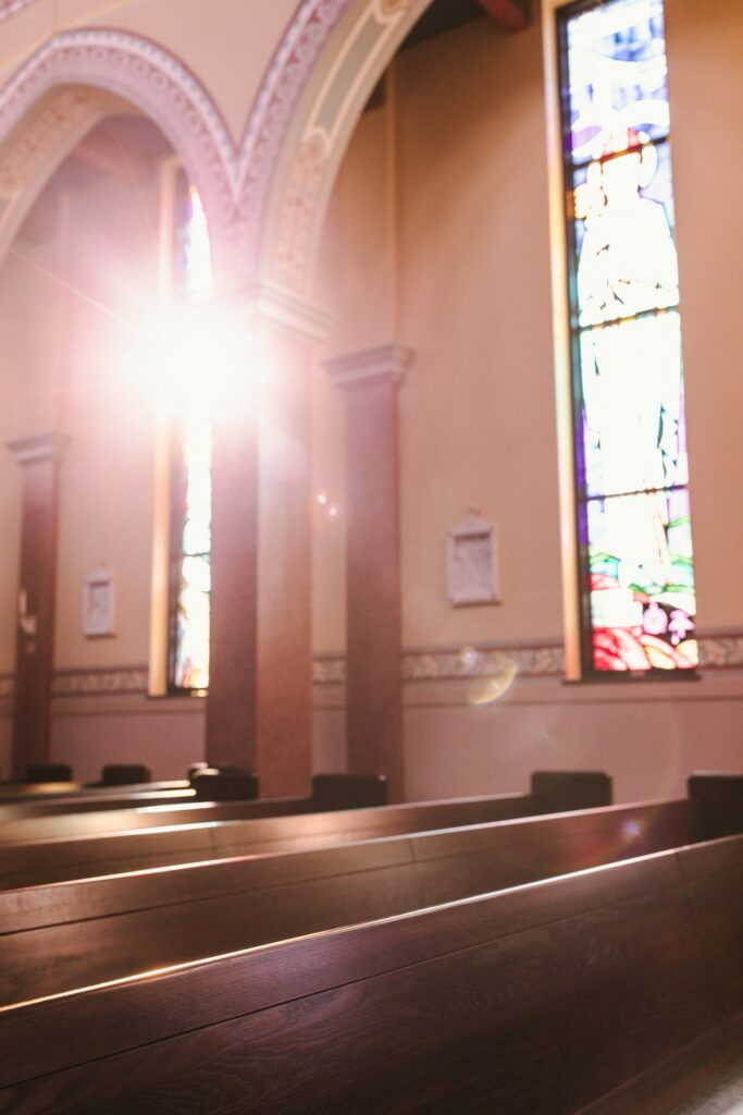 Sunlight through a stained glass church window