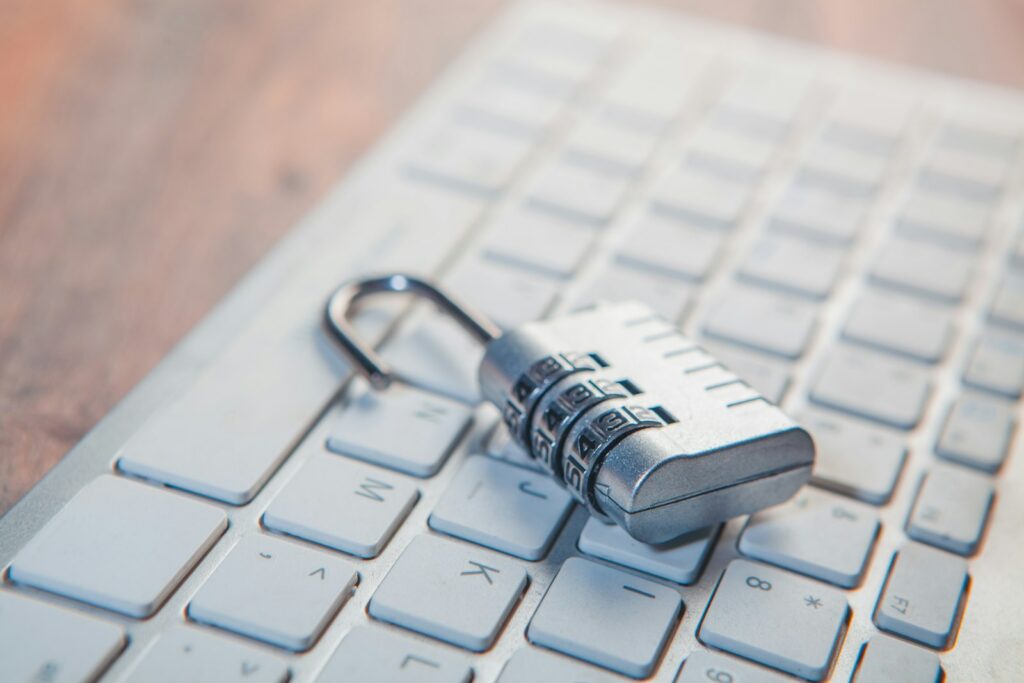 Padlock resting on a computer keyboard